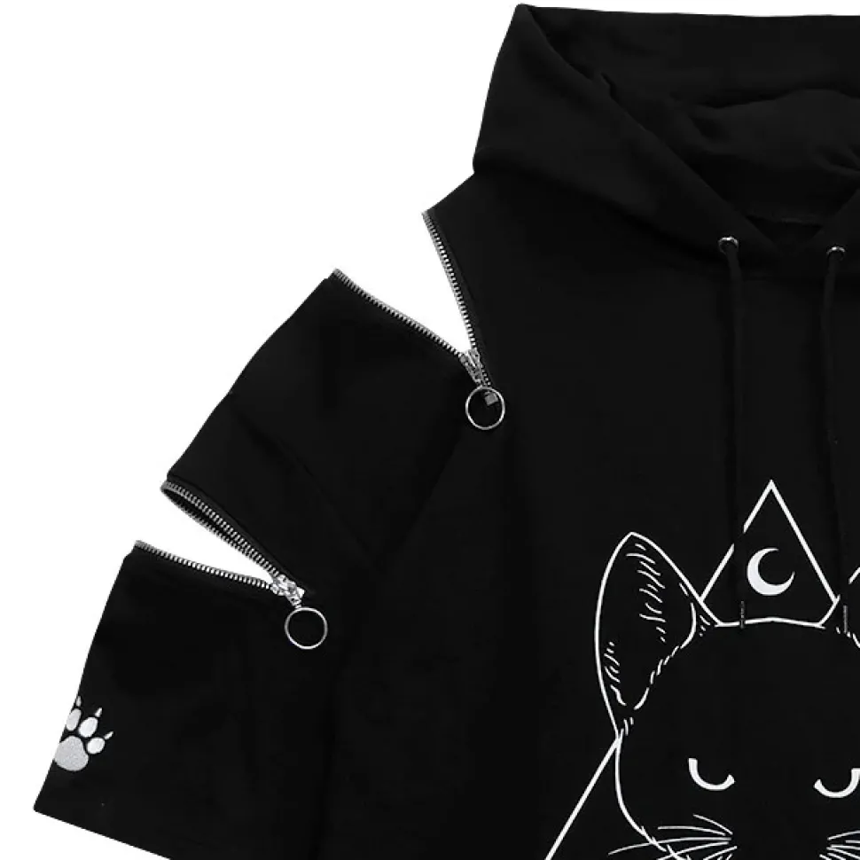 LISTEN FLAVOR Mystery Cat Zip Design Hoodie