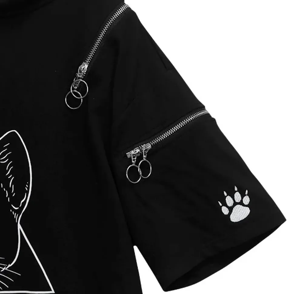 LISTEN FLAVOR Mystery Cat Zip Design Hoodie