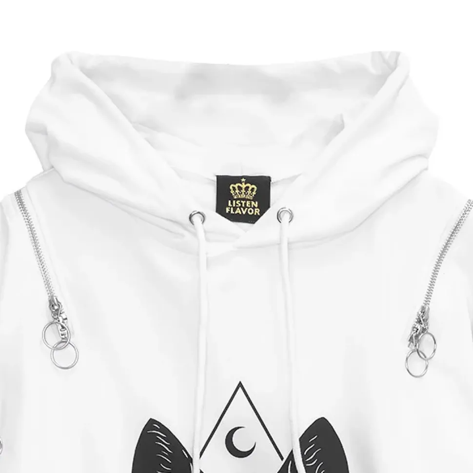 LISTEN FLAVOR Mystery Cat Zip Design Hoodie