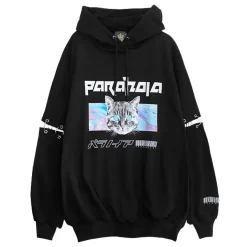 LISTEN FLAVOR Paranoia Cat Ring Sleeve Hoodie