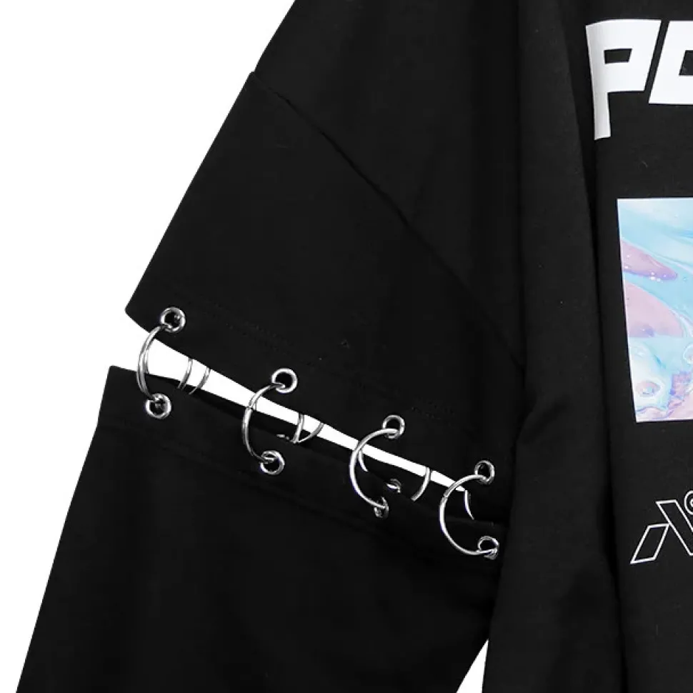 LISTEN FLAVOR Paranoia Cat Ring Sleeve Hoodie