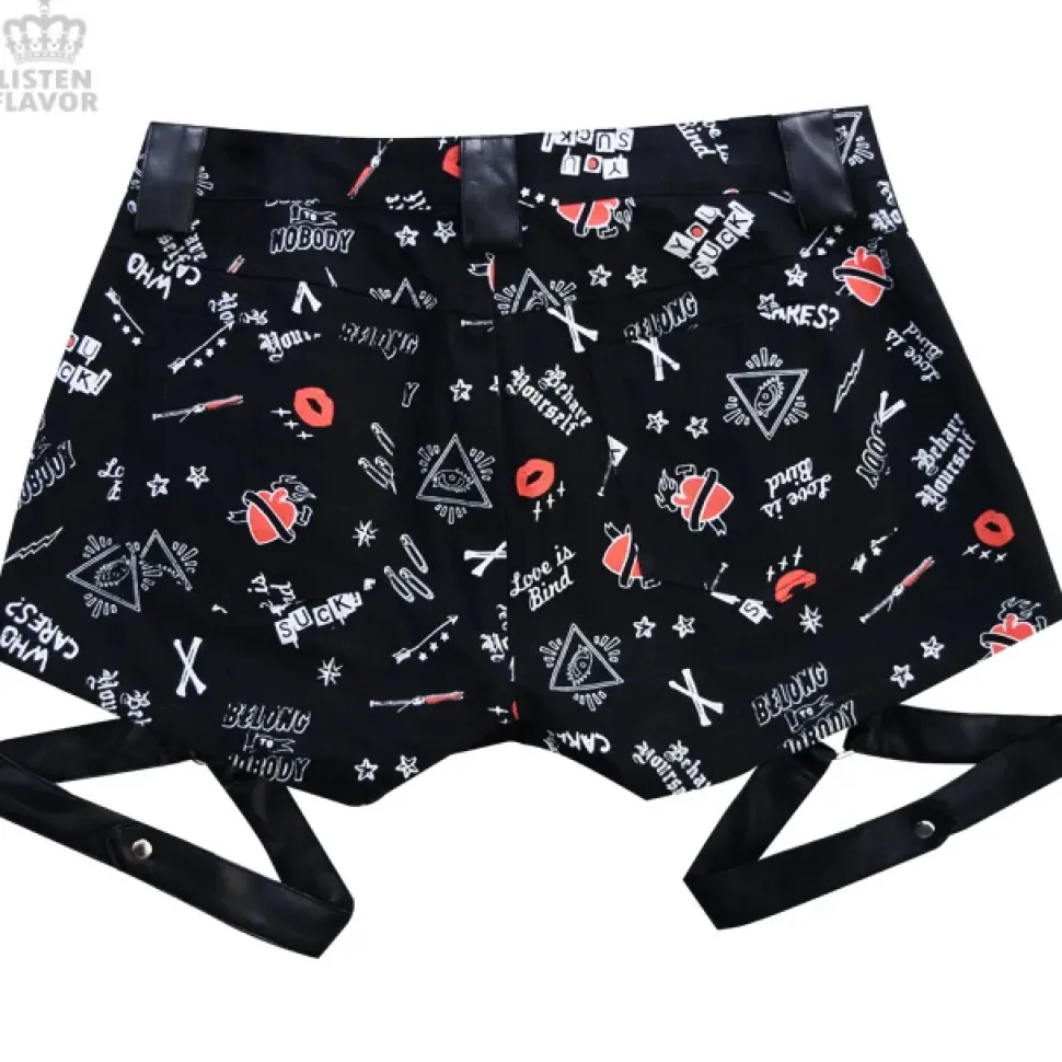 LISTEN FLAVOR Patterned Shorts w/ Garter Belt