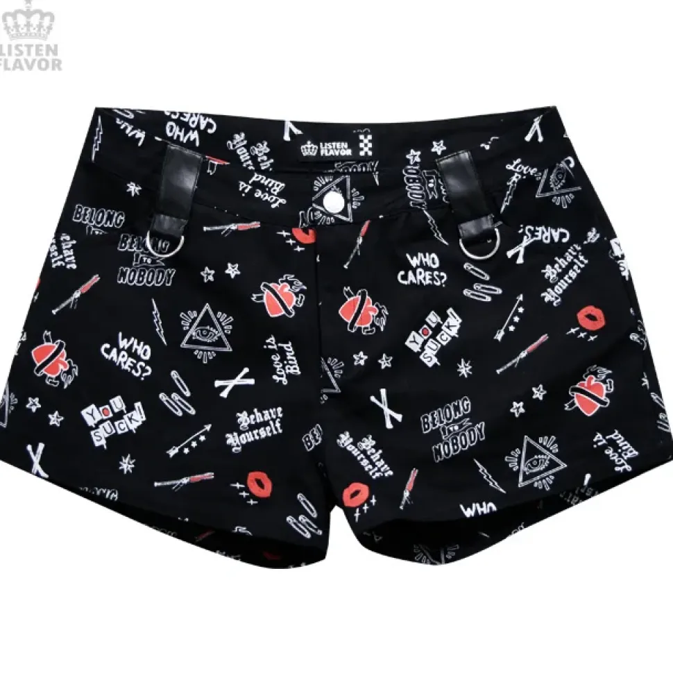 LISTEN FLAVOR Patterned Shorts w/ Garter Belt