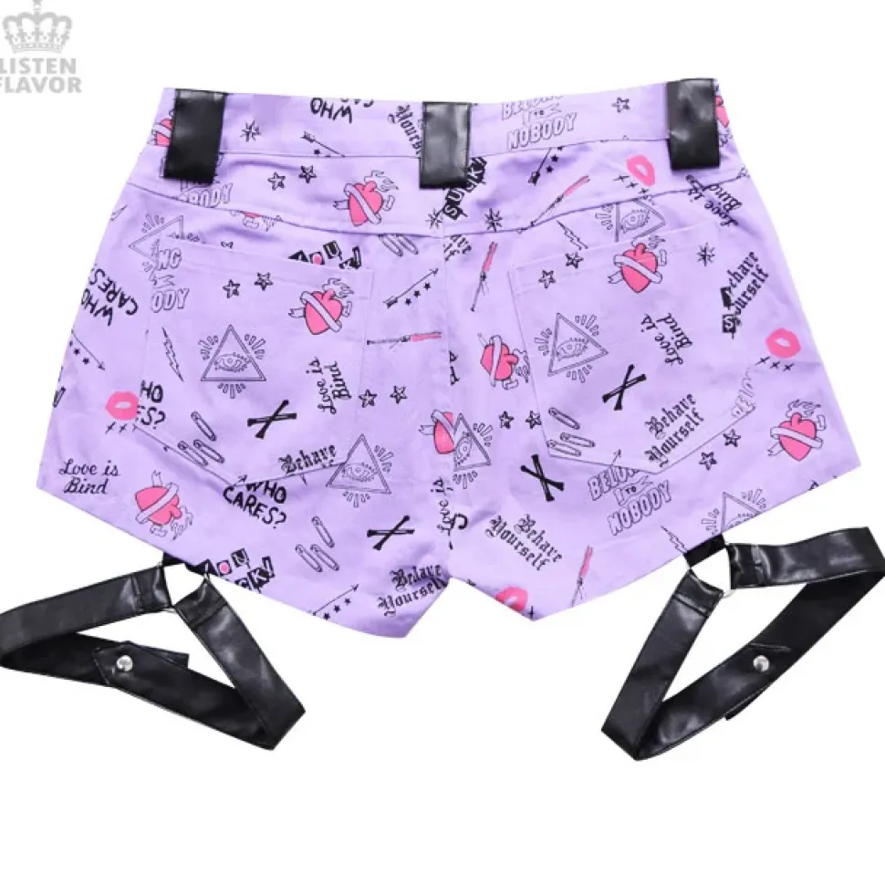 LISTEN FLAVOR Patterned Shorts w/ Garter Belt