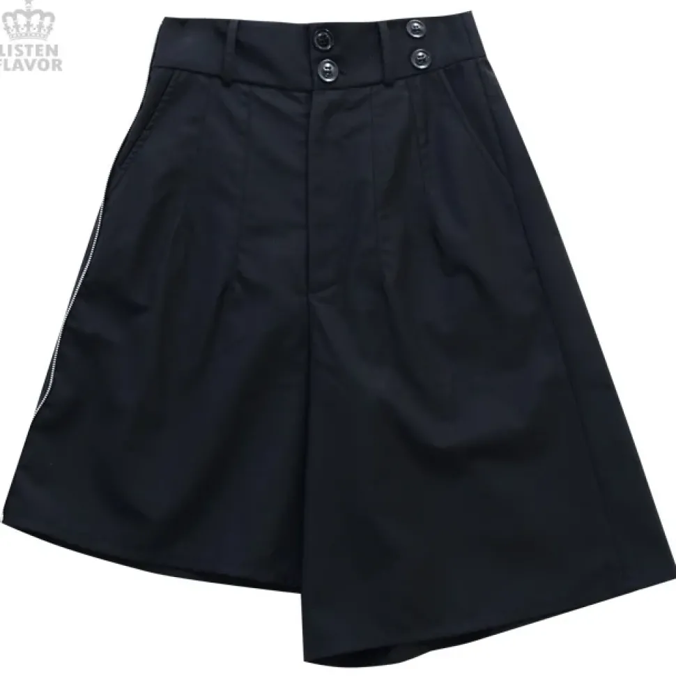 LISTEN FLAVOR Pleated Asymmetrical Gaucho Pants w/ Flap