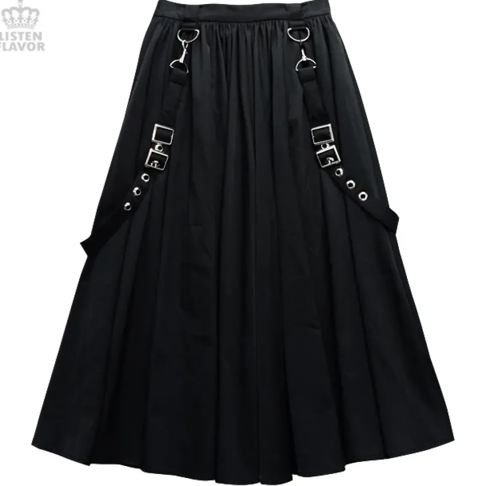 LISTEN FLAVOR Pleated Maxi Skirt w/ Shoulder Straps