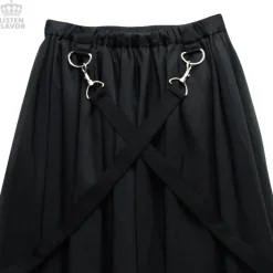 LISTEN FLAVOR Pleated Maxi Skirt w/ Shoulder Straps