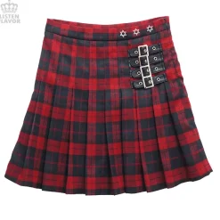 LISTEN FLAVOR Pleated Plaid Skirt w/ Side Belts