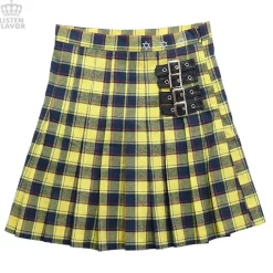 LISTEN FLAVOR Pleated Plaid Skirt w/ Side Belts