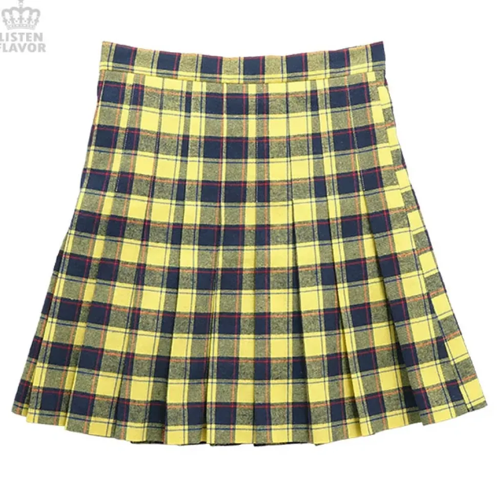 LISTEN FLAVOR Pleated Plaid Skirt w/ Side Belts