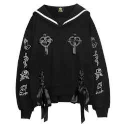 LISTEN FLAVOR Prayer Lace-Up Sailor Top