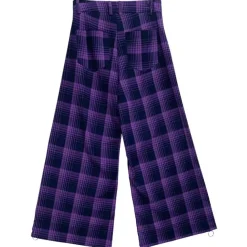 LISTEN FLAVOR Purple Plaid Fire Embroidered Zip Slit Wide Pants