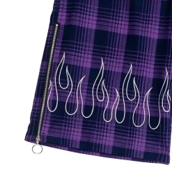 LISTEN FLAVOR Purple Plaid Fire Embroidered Zip Slit Wide Pants