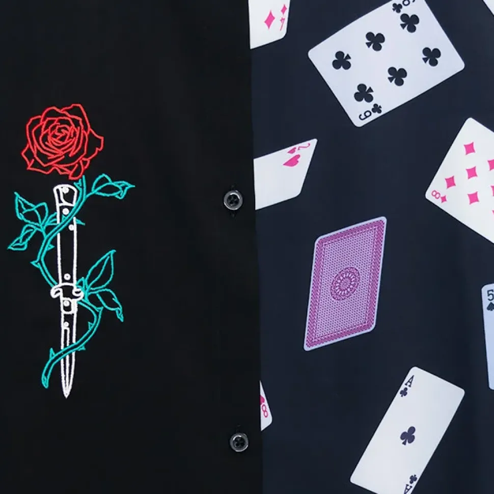 LISTEN FLAVOR Rose & Playing Cards 2-Way Shirt
