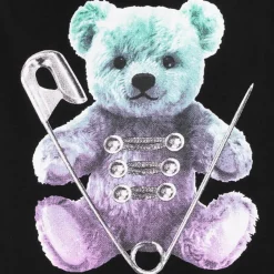 LISTEN FLAVOR Safety Pin Bear Shoulder Zip Short Sleeve Hoodie