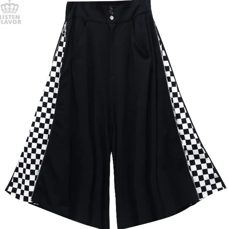 LISTEN FLAVOR Side Zip Checkered Super Wide Pants