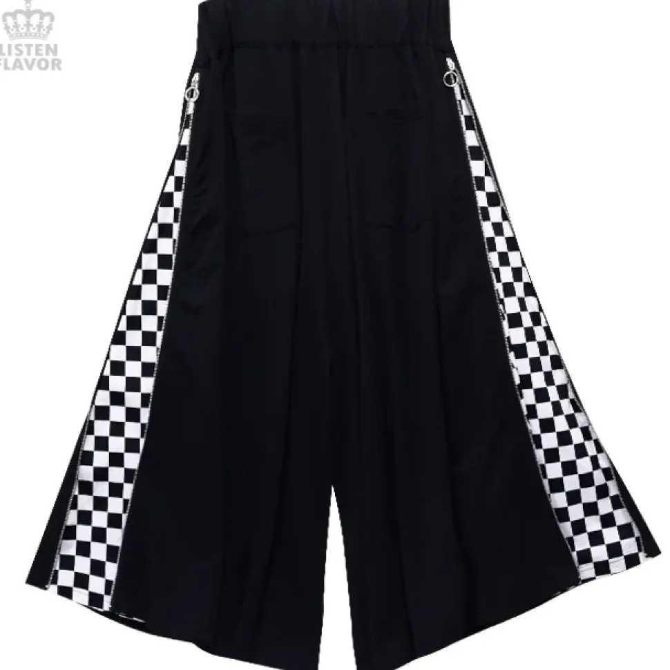 LISTEN FLAVOR Side Zip Checkered Super Wide Pants
