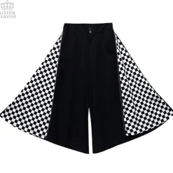 LISTEN FLAVOR Side Zip Checkered Super Wide Pants