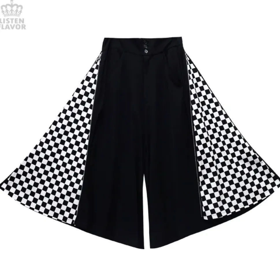 LISTEN FLAVOR Side Zip Checkered Super Wide Pants