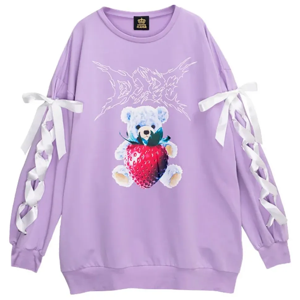 LISTEN FLAVOR Strawberry Bear Lace-Up Sleeve Pullover
