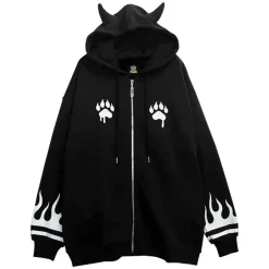 LISTEN FLAVOR Tiger and Fire Horn Pad Zip Hoodie