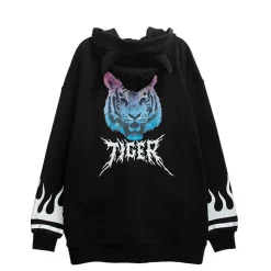 LISTEN FLAVOR Tiger and Fire Horn Pad Zip Hoodie
