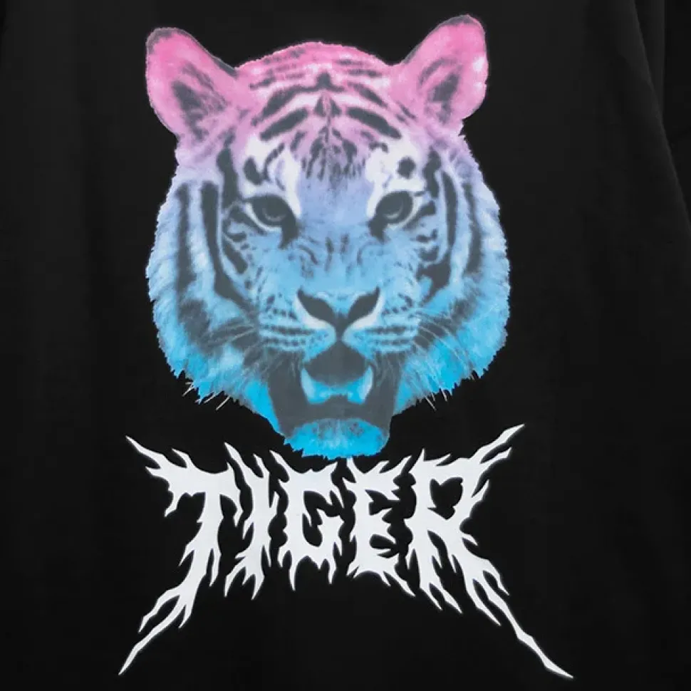 LISTEN FLAVOR Tiger and Fire Horn Pad Zip Hoodie