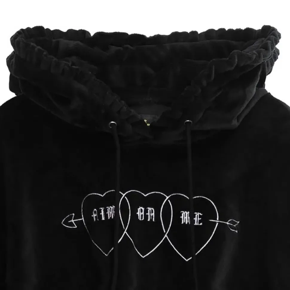 LISTEN FLAVOR Triple Heart Velour Short Hoodie