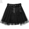LISTEN FLAVOR Tulle Pleated Mini Skirt w/ Belt