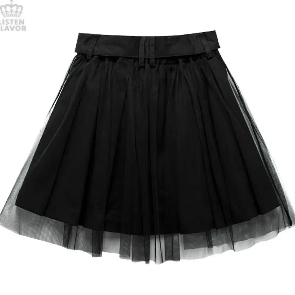 LISTEN FLAVOR Tulle Pleated Mini Skirt w/ Belt