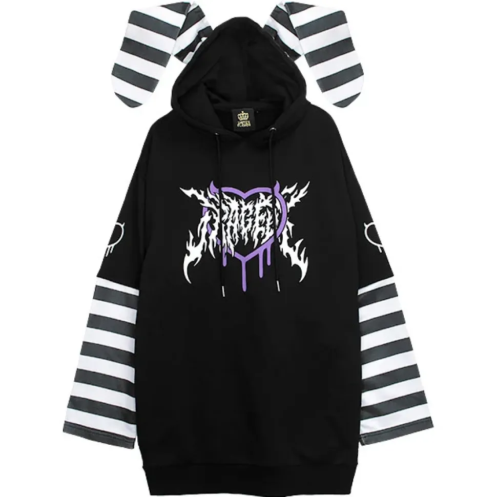 LISTEN FLAVOR Usamimi Stripe Layered Style Hoodie