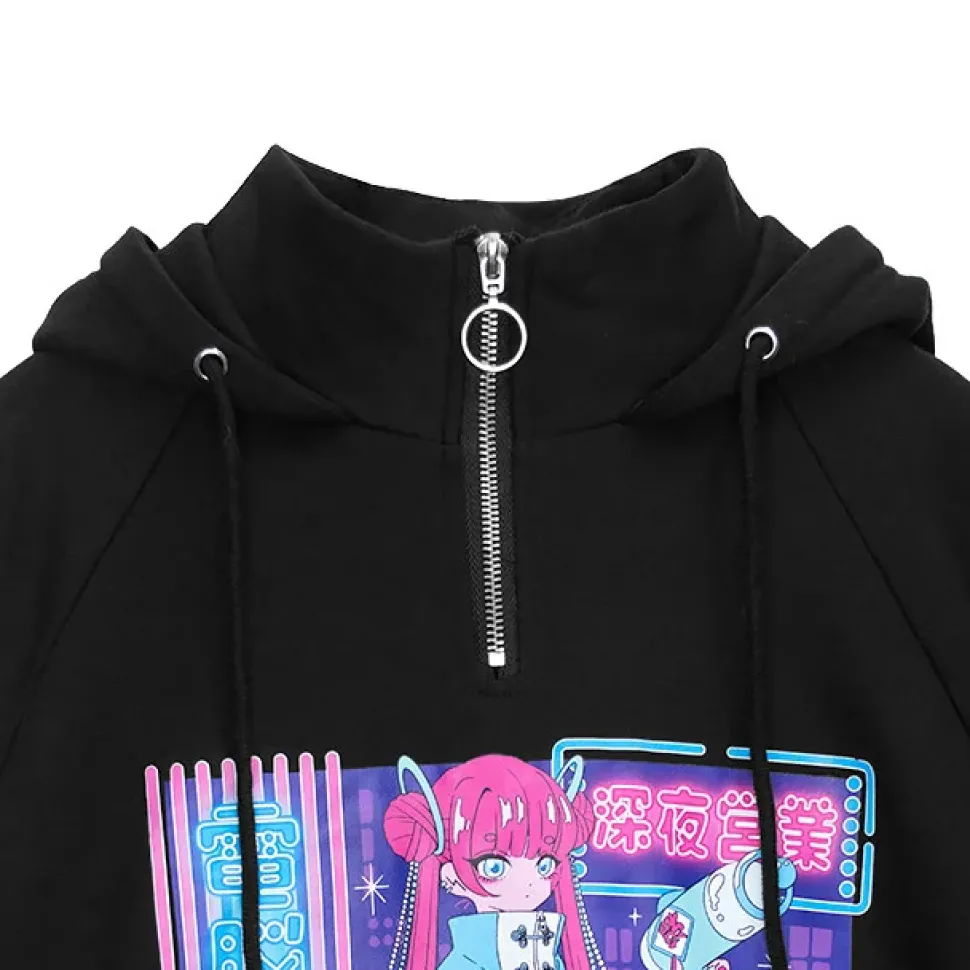 LISTEN FLAVOR x A.YAMI Half Zip Hoodie Black