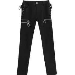 LISTEN FLAVOR Zip Design Side Lace-Up Black Skinny Pants
