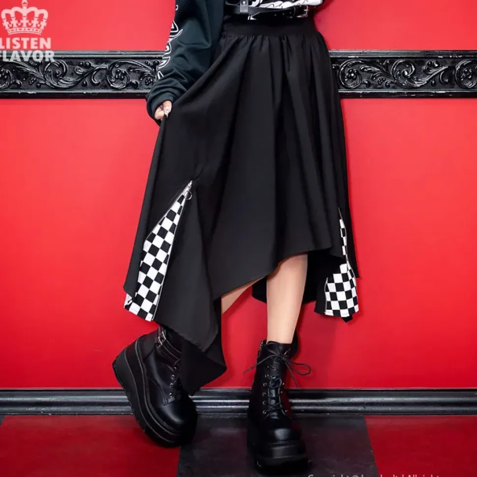 LISTEN FLAVOR Zip Detail Hemline Skirt