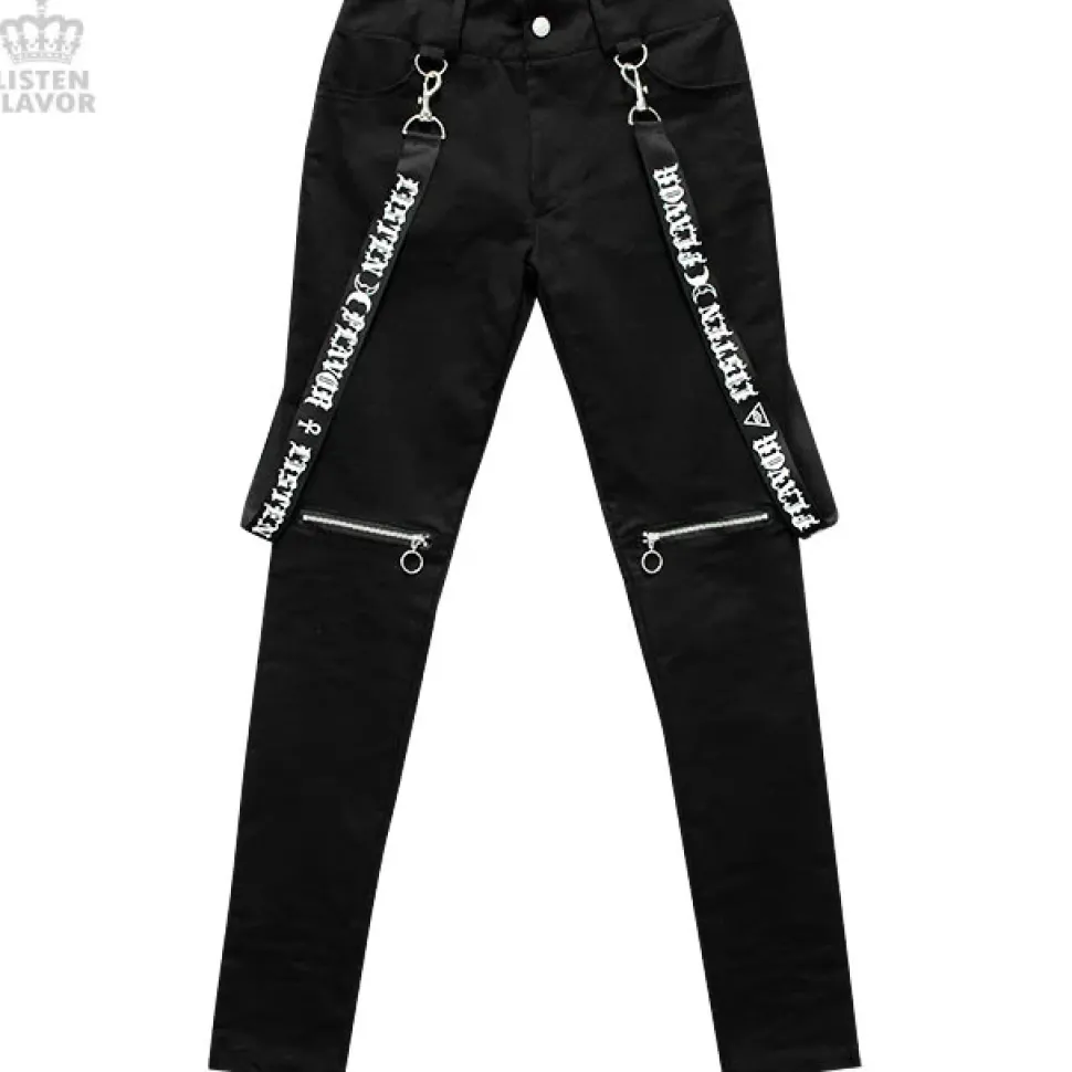 LISTEN FLAVOR Zip Skinny Pants w/ Suspenders