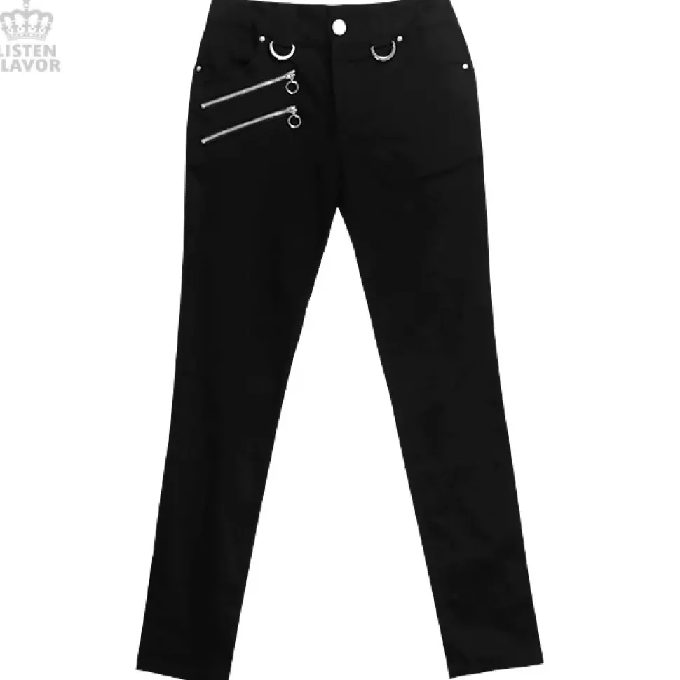LISTEN FLAVOR Zip Skinny Black Pants w/ Harness