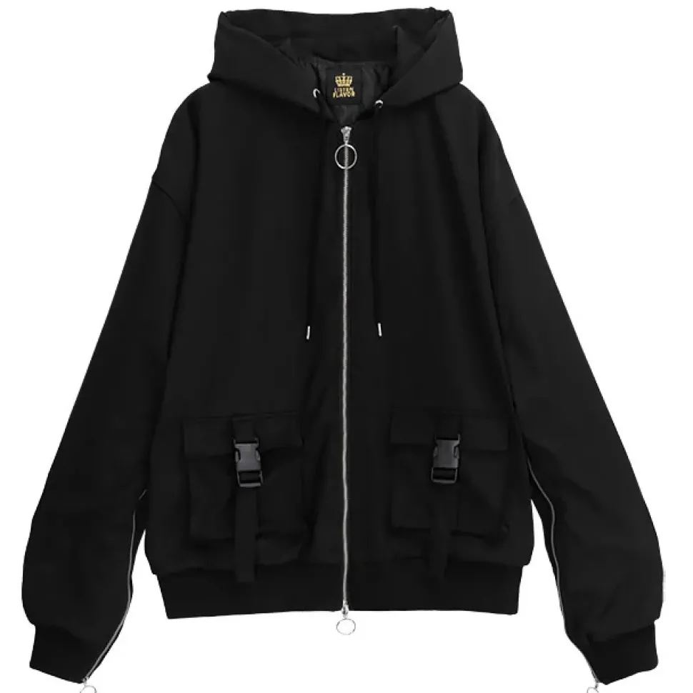 LISTEN FLAVOR Zip Slit Sleeve Hooded Blouson