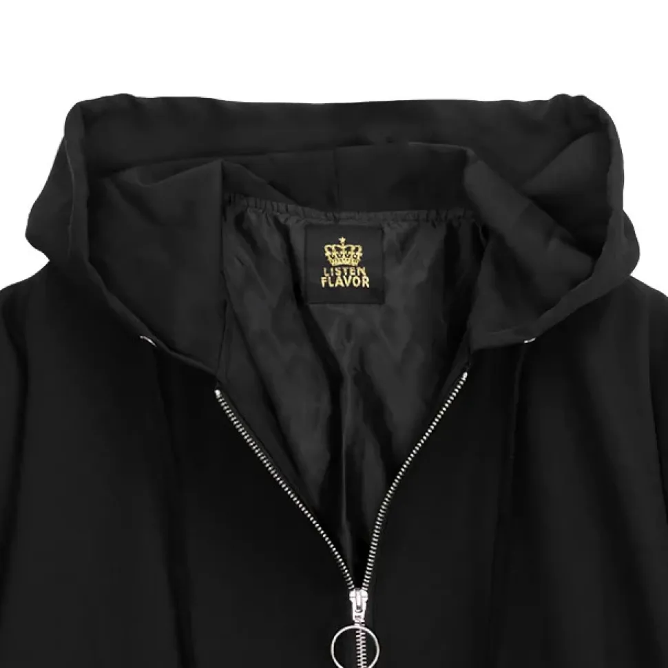 LISTEN FLAVOR Zip Slit Sleeve Hooded Blouson