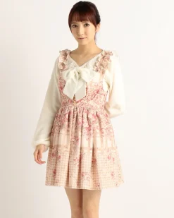 LIZ LISA Flower Check Pattern Pinafore Dress