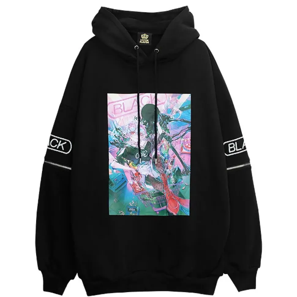 murakaruki x LISTEN FLAVOR Zip Sleeve Hoodie Black