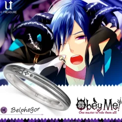 Obey Me! Belphegor Black-Coated Silver Ring