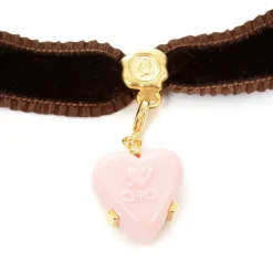 Q-pot. Velvet Ribbon Choker w/ Puchi Arrow Heart Milky Strawberry Charm