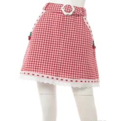 Swankiss Cherry Motif Gingham Skirt