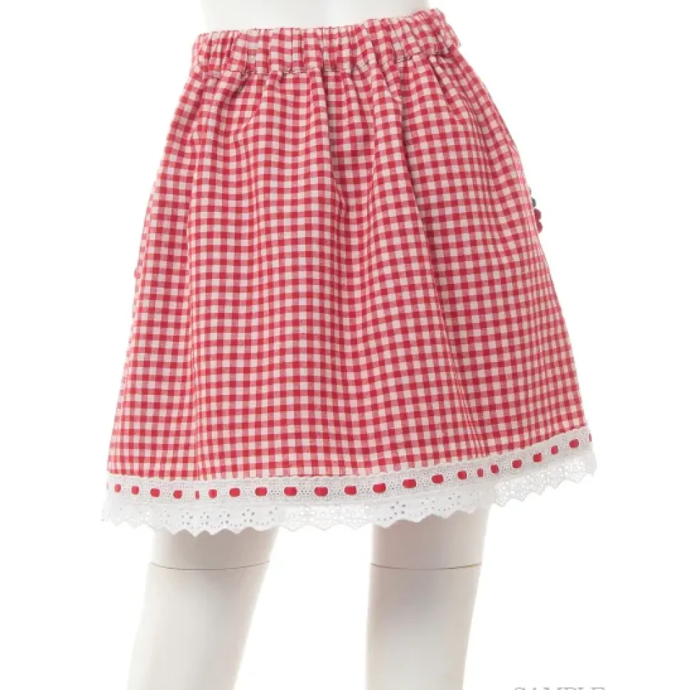 Swankiss Cherry Motif Gingham Skirt