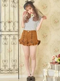 Swankiss Lace-Up Ruffled Hem Shorts