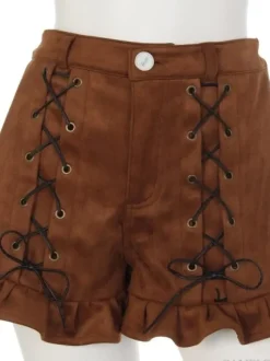 Swankiss Lace-Up Ruffled Hem Shorts