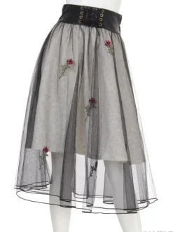 Swankiss Rose & Heart Leopard Print Skirt