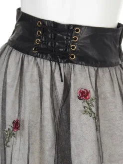 Swankiss Rose & Heart Leopard Print Skirt