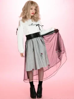 Swankiss Rose & Heart Leopard Print Skirt