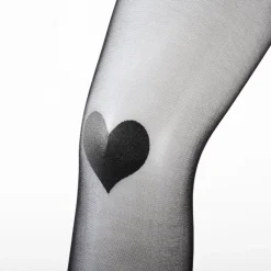 Takeuchi 18 Denier Black Sheer Tights - Knee Heart Motif (Black)
